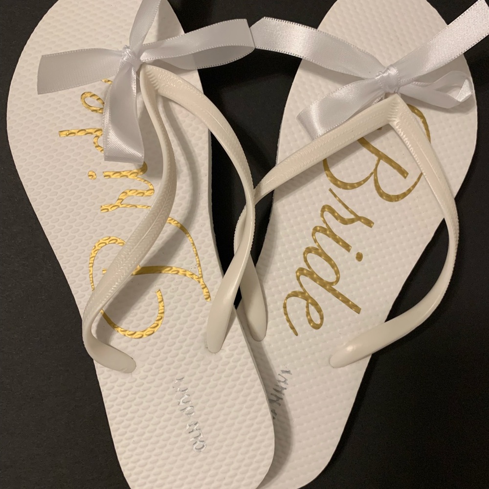 New White Old Navy Flip Flops with “Bride”, size 9